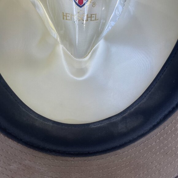 x2 Henschel Leather Fedora Hat Lot of 2 Vtg Brown and Cream Medium Made USA - Picture 9 of 16